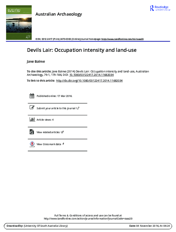 (PDF) Devils Lair: Occupation intensity and land-use