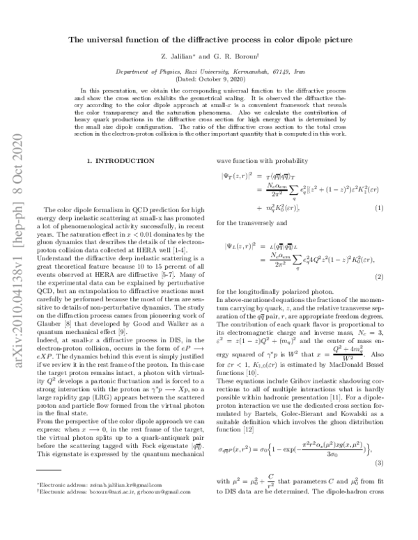 (PDF) Universal function of the diffractive process in color dipole picture