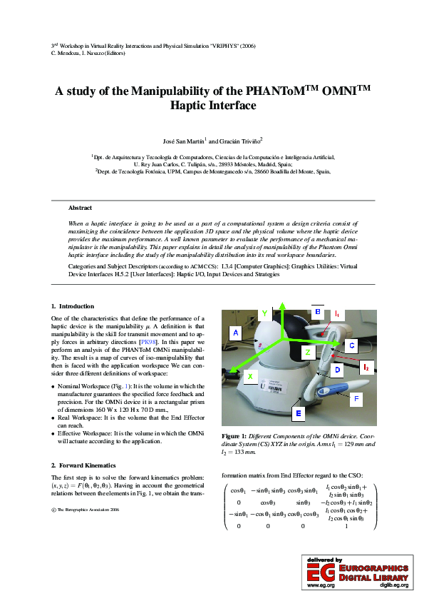 (PDF) A study of the Manipulability of the PHANToM OMNI Haptic Interface