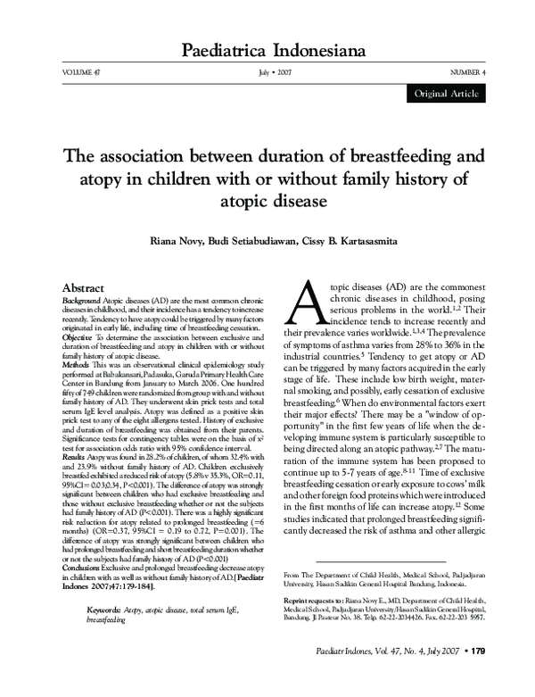 (PDF) The association between duration of breastfeeding and atopy in ...