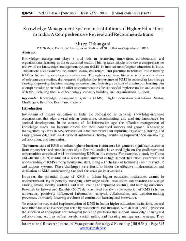 (PDF) Knowledge Management System in Institutions of Higher Education ...