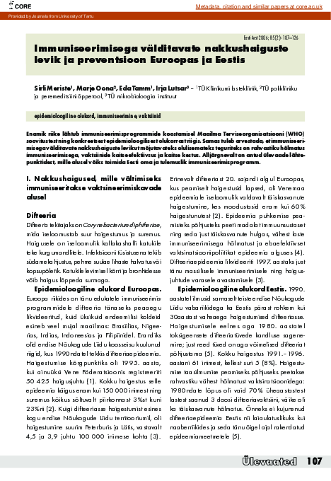 (PDF) Immuniseerimisega välditavate nakkushaiguste levik ja ...