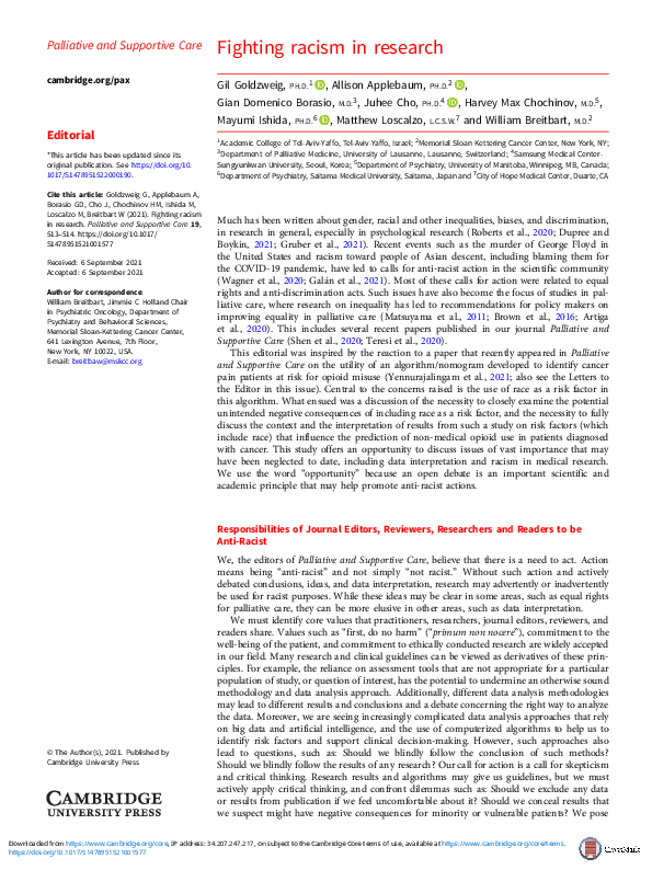 (PDF) Fighting racism in research