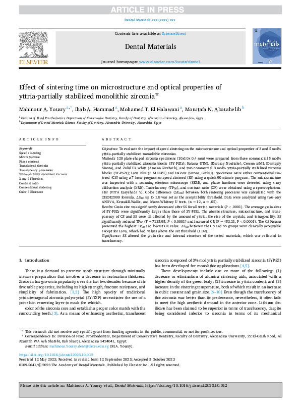 (PDF) Effect of sintering time on microstructure and optical properties ...