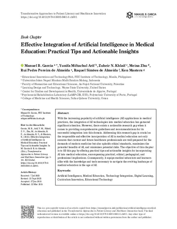 (PDF) Effective Integration of Artificial Intelligence in Medical ...