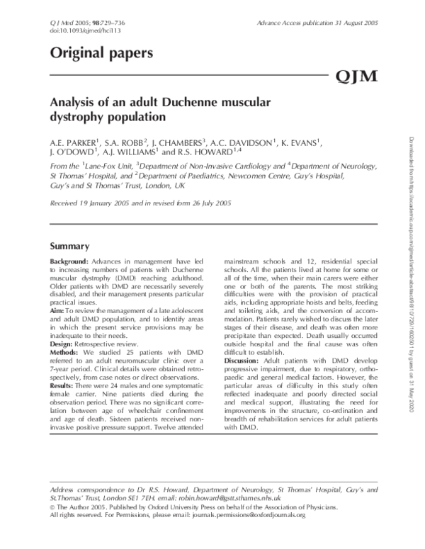 (PDF) Analysis of an adult Duchenne muscular dystrophy population ...