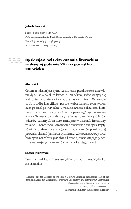 (PDF) Dyskusje o polskim kanonie literackim w drugiej połowie XX i na ...
