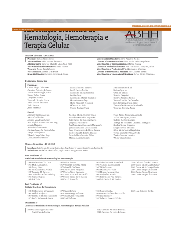 (PDF) Associação Brasileira de Hematologia, Hemoterapia e Terapia Celular