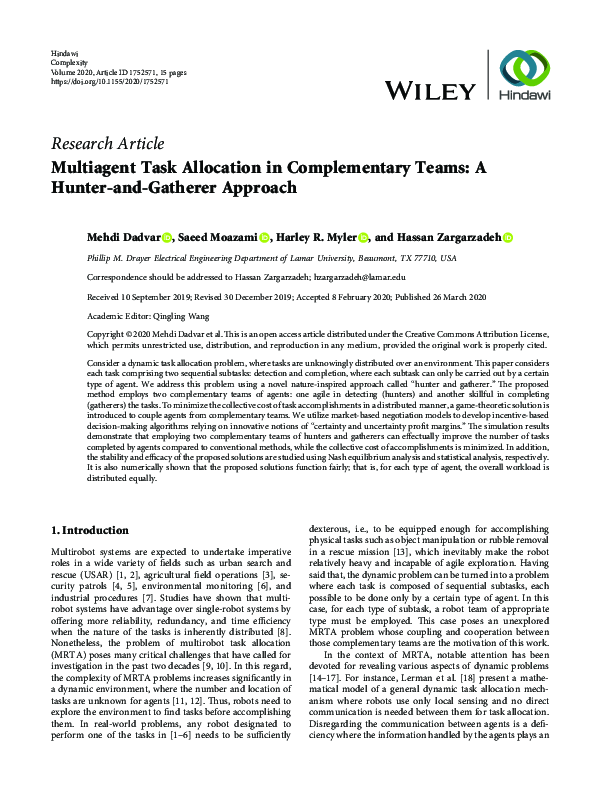 (PDF) Multiagent Task Allocation in Complementary Teams: A Hunter-and ...
