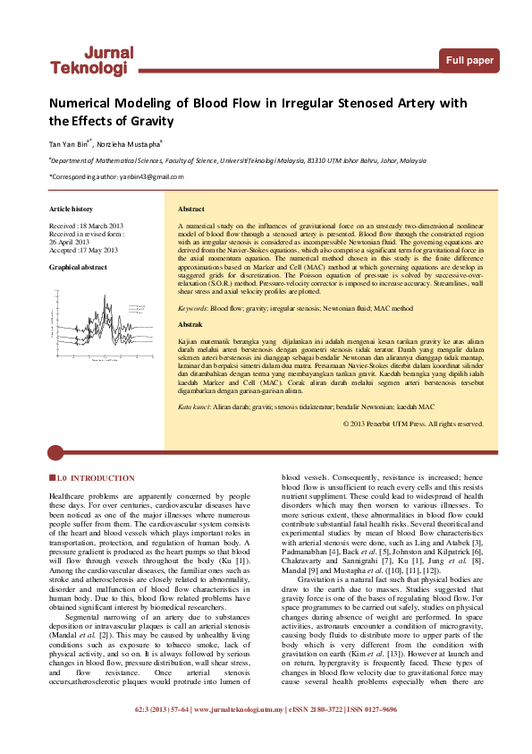 (PDF) Numerical Modeling of Blood Flow in Irregular Stenosed Artery ...