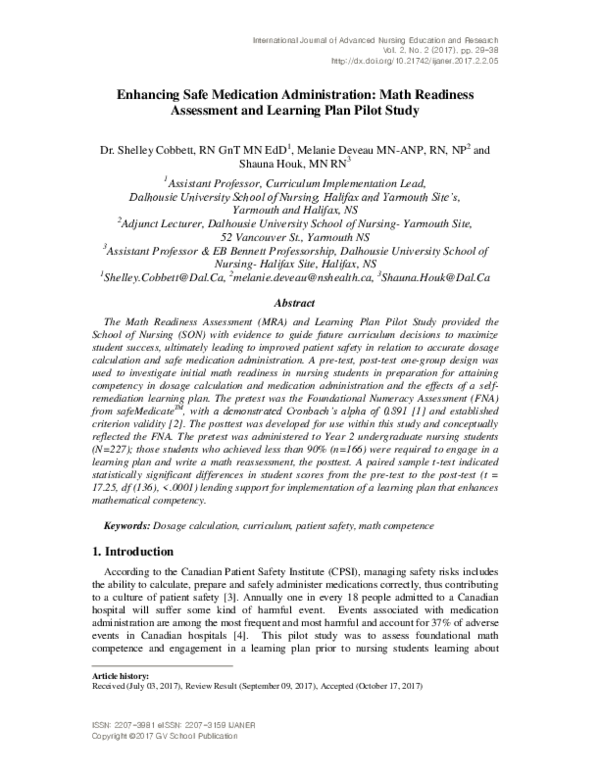 (PDF) Enhancing Safe Medication Administration: Math Readiness ...