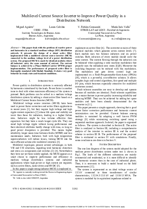 Pdf Multilevel Current Source Inverter To Improve Power Quality In A