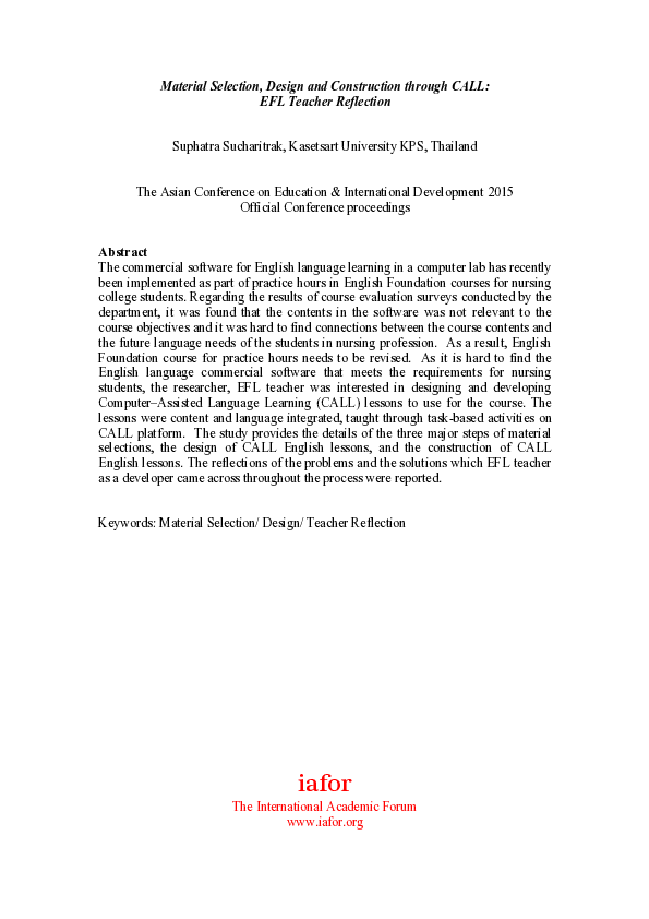 (PDF) Material Selection, Design and Construction through CALL: EFL ...
