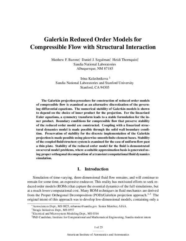 (PDF) Galerkin Reduced Order Models for Compressible Flow with ...