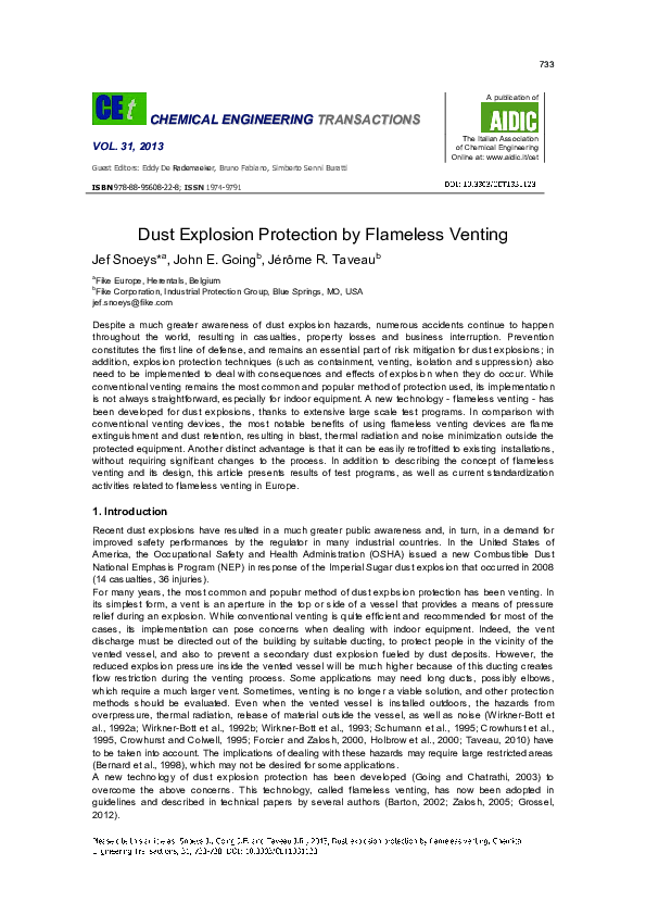 (PDF) Dust Explosion Protection by Flameless Venting