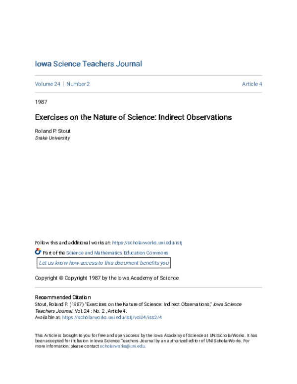 (PDF) Exercises on the Nature of Science: Indirect Observations