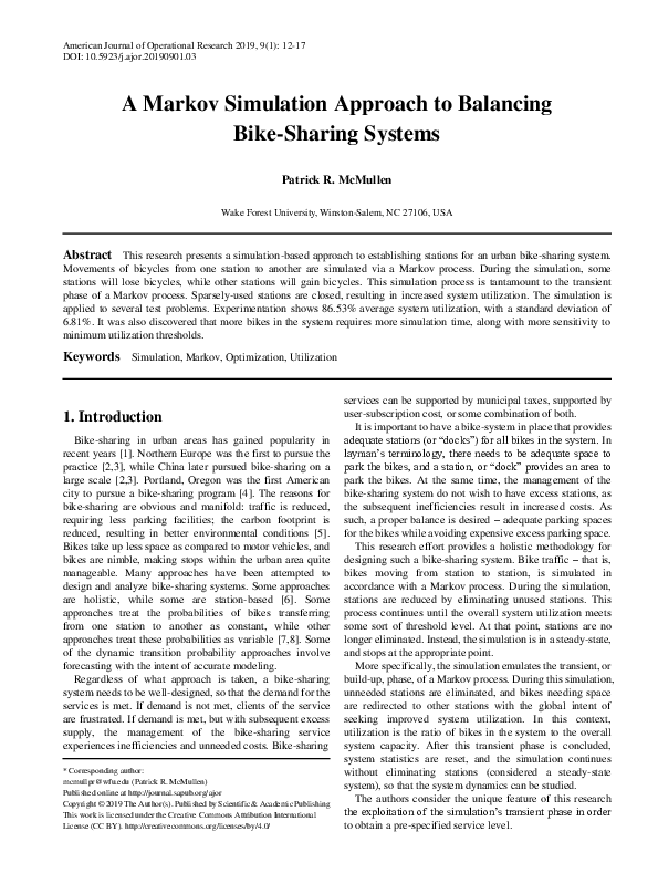 (PDF) Balancing Strategies for Bike Sharing Systems