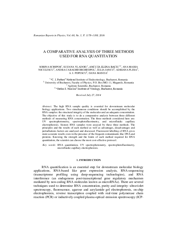 (PDF) A Comparative Analysis of Three Methods Used for Rna Quantitation