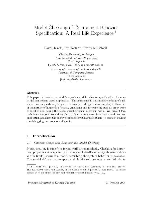 (PDF) Model Checking of Component Behavior Specification: A Real Life ...