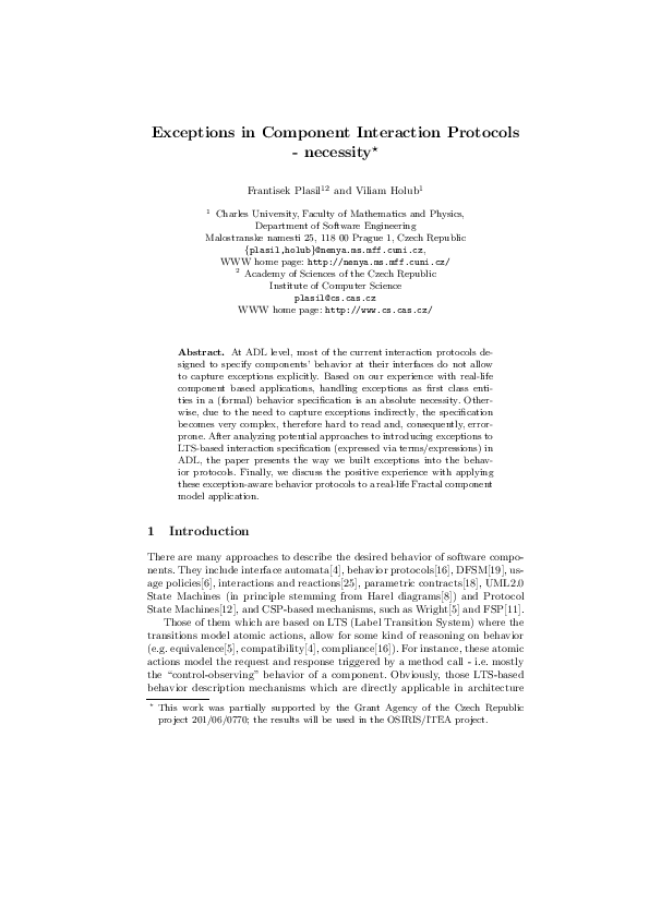 (PDF) Exceptions in Component Interaction Protocols – Necessity