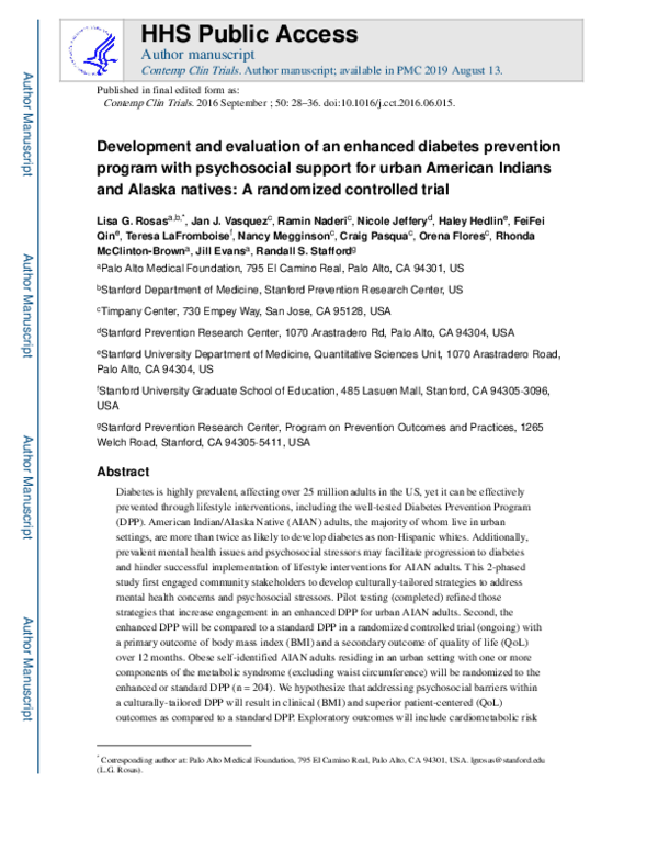 (PDF) Development and evaluation of an enhanced diabetes prevention ...