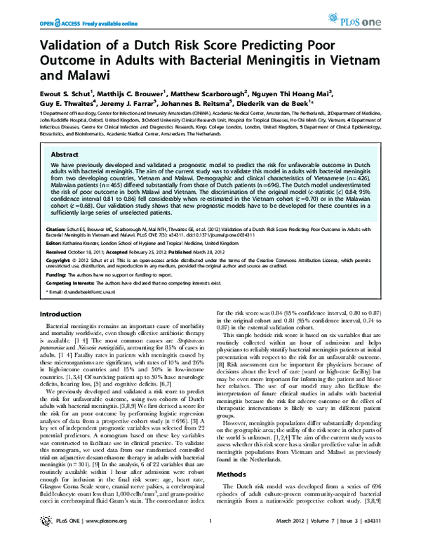 (PDF) Validation of a Dutch Risk Score Predicting Poor Outcome in ...