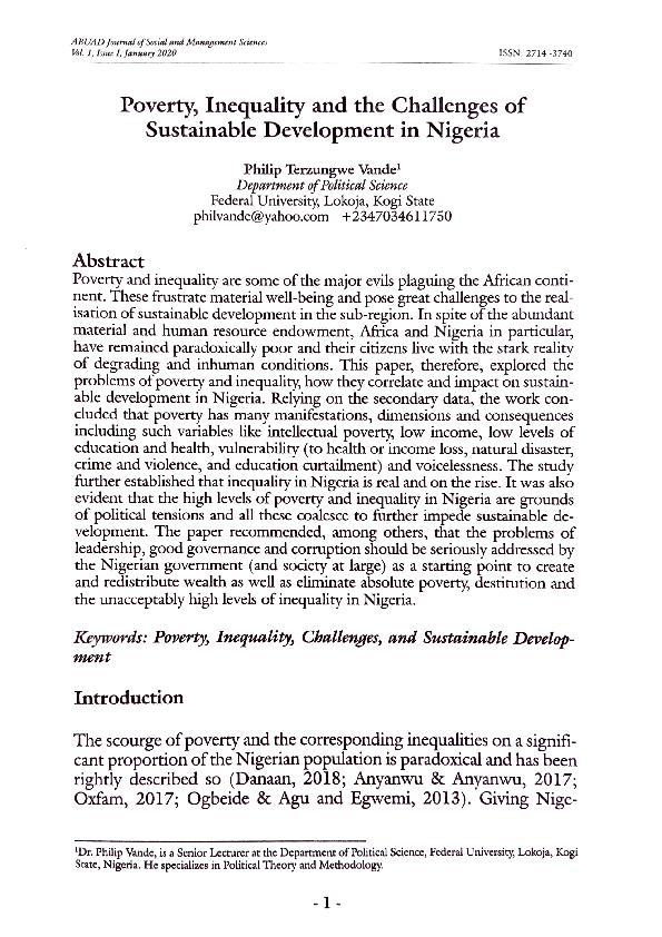 (PDF) Poverty, Inequality and the Challenges of Sustainable Development ...