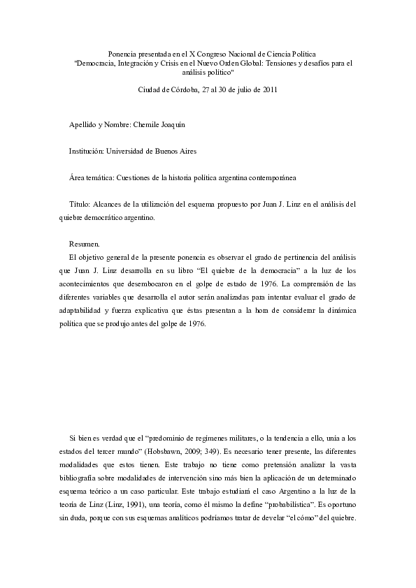 (DOC) Ponencia presentada en el X Congreso Nacional de Ciencia Política