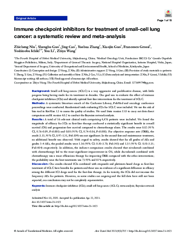 (PDF) Immune checkpoint inhibitors for treatment of small-cell lung ...