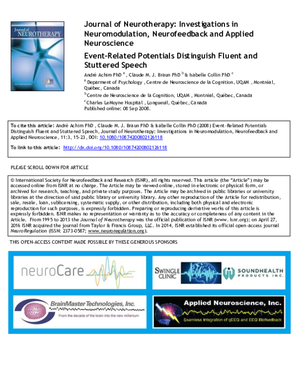 (PDF) Event-Related Potentials Distinguish Fluent and Stuttered Speech