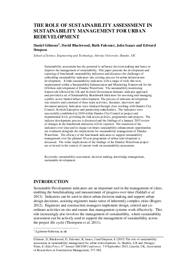(PDF) The role of sustainability assessment in sustainability ...