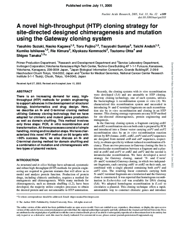 (PDF) A novel high-throughput (HTP) cloning strategy for site-directed ...