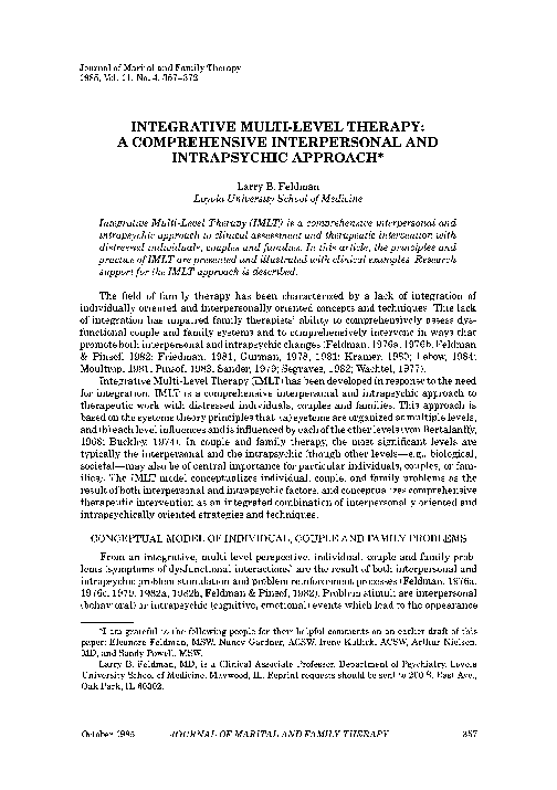 (PDF) Integrative Multi-Level Therapy: A Comprehensive Interpersonal ...