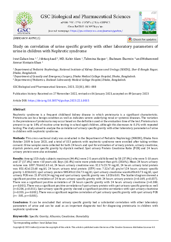 (PDF) Study on correlation of urine specific gravity with other ...
