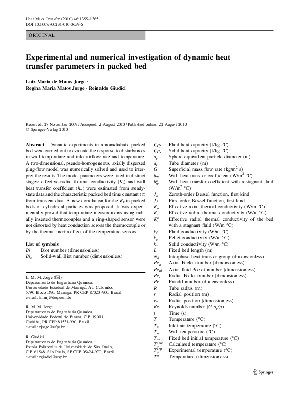 (PDF) Experimental and numerical investigation of dynamic heat transfer ...