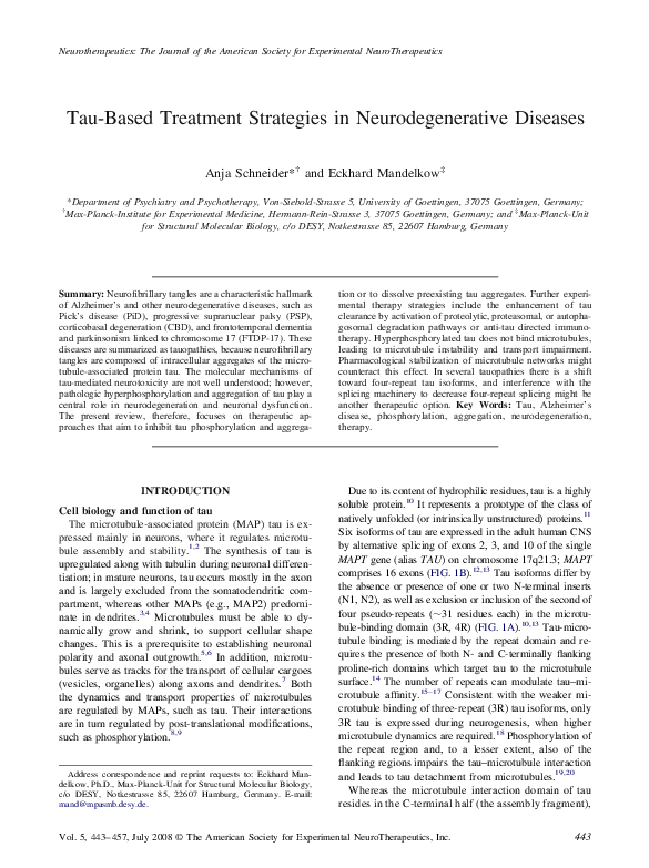 (PDF) Tau-based treatment strategies in neurodegenerative diseases