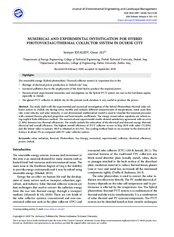 (PDF) NUMERICAL AND EXPERIMENTAL INVESTIGATION FOR HYBRID PHOTOVOLTAIC ...