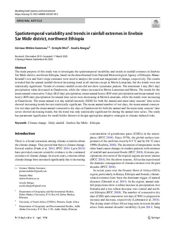 (PDF) Spatiotemporal variability and trends in rainfall extremes in ...