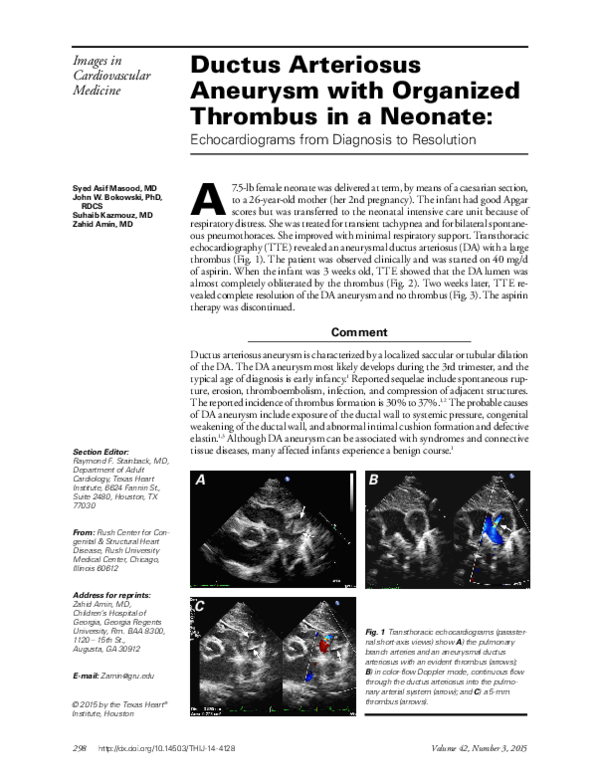 (PDF) Ductus Arteriosus Aneurysm with Organized Thrombus in a Neonate ...