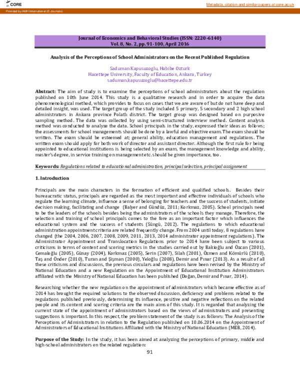 (PDF) Analysis of the Perceptions of School Administrators on the ...