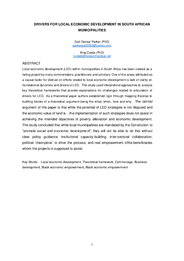 (PDF) Drivers for Local Economic Development in South African ...