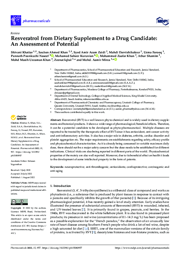 (PDF) Resveratrol from Dietary Supplement to a Drug Candidate: An ...
