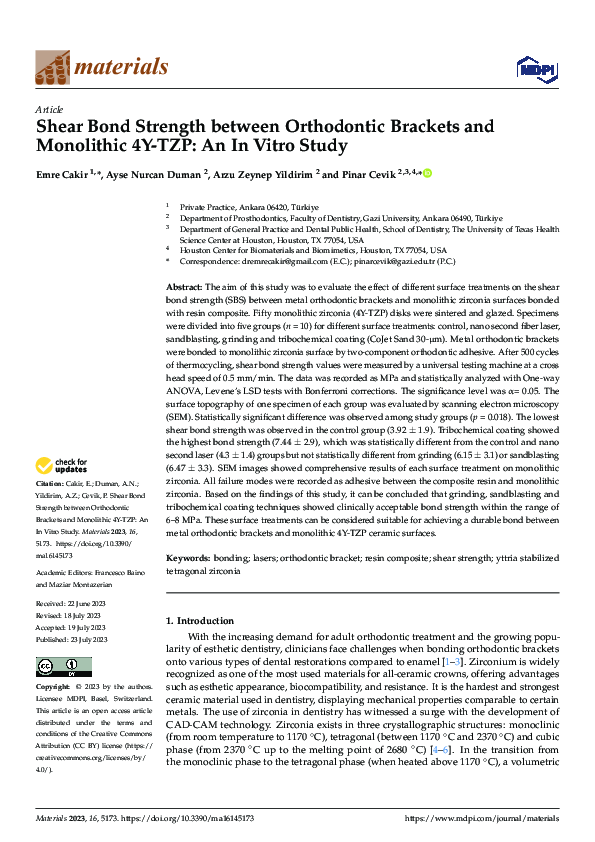 (PDF) Shear Bond Strength between Orthodontic Brackets and Monolithic ...