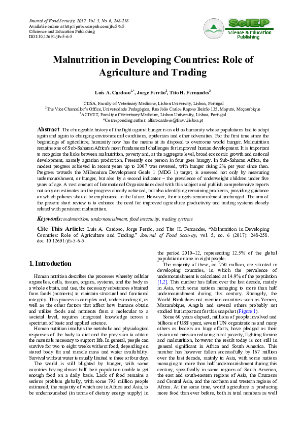 (PDF) Malnutrition in Developing Countries: Role of Agriculture and Trading