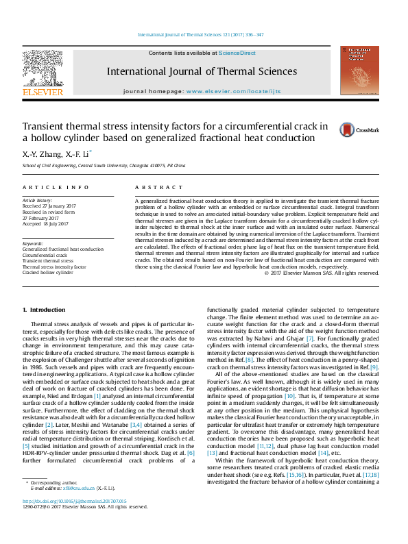 (PDF) Transient thermal stress intensity factors for an internal ...