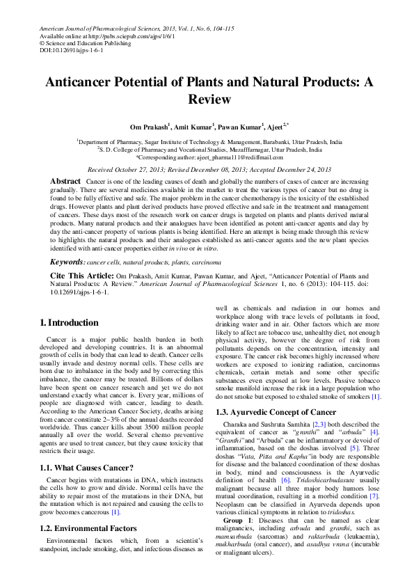 (PDF) Anticancer Potential of Plants and Natural Products: A Review