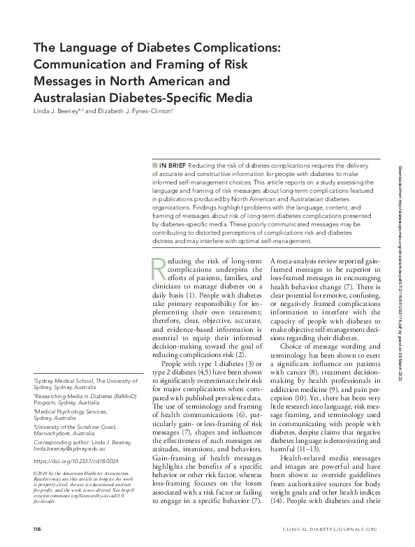(PDF) The Language of Diabetes Complications: Communication and Framing ...