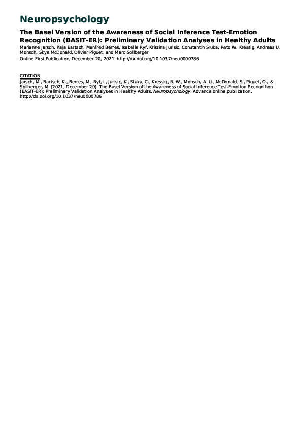 (PDF) Basel Version of the Awareness of Social Inference Test-Emotion ...