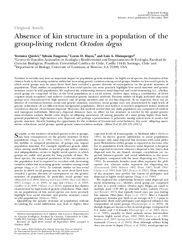 (PDF) Absence of kin structure in a population of the group-living ...