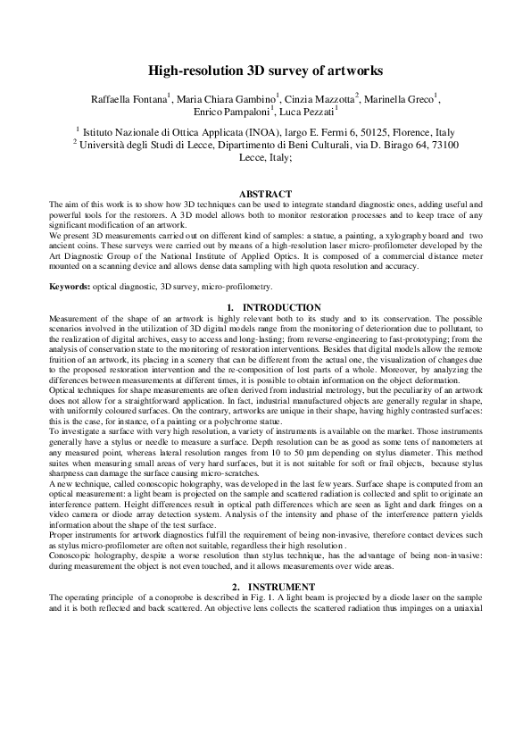 (PDF) High-resolution 3D survey of artworks